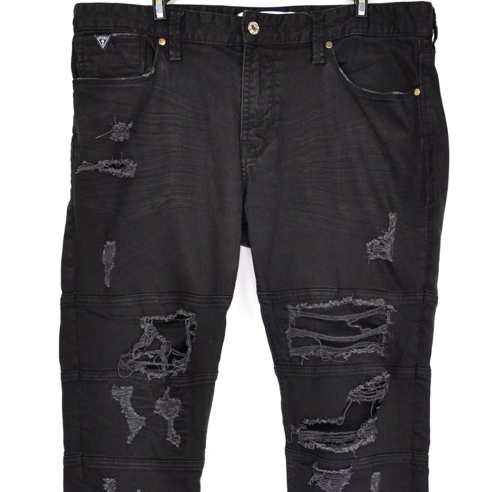 Guess Jeans Men's Size 36 Black Slim Tapered Distressed Denim Jeans